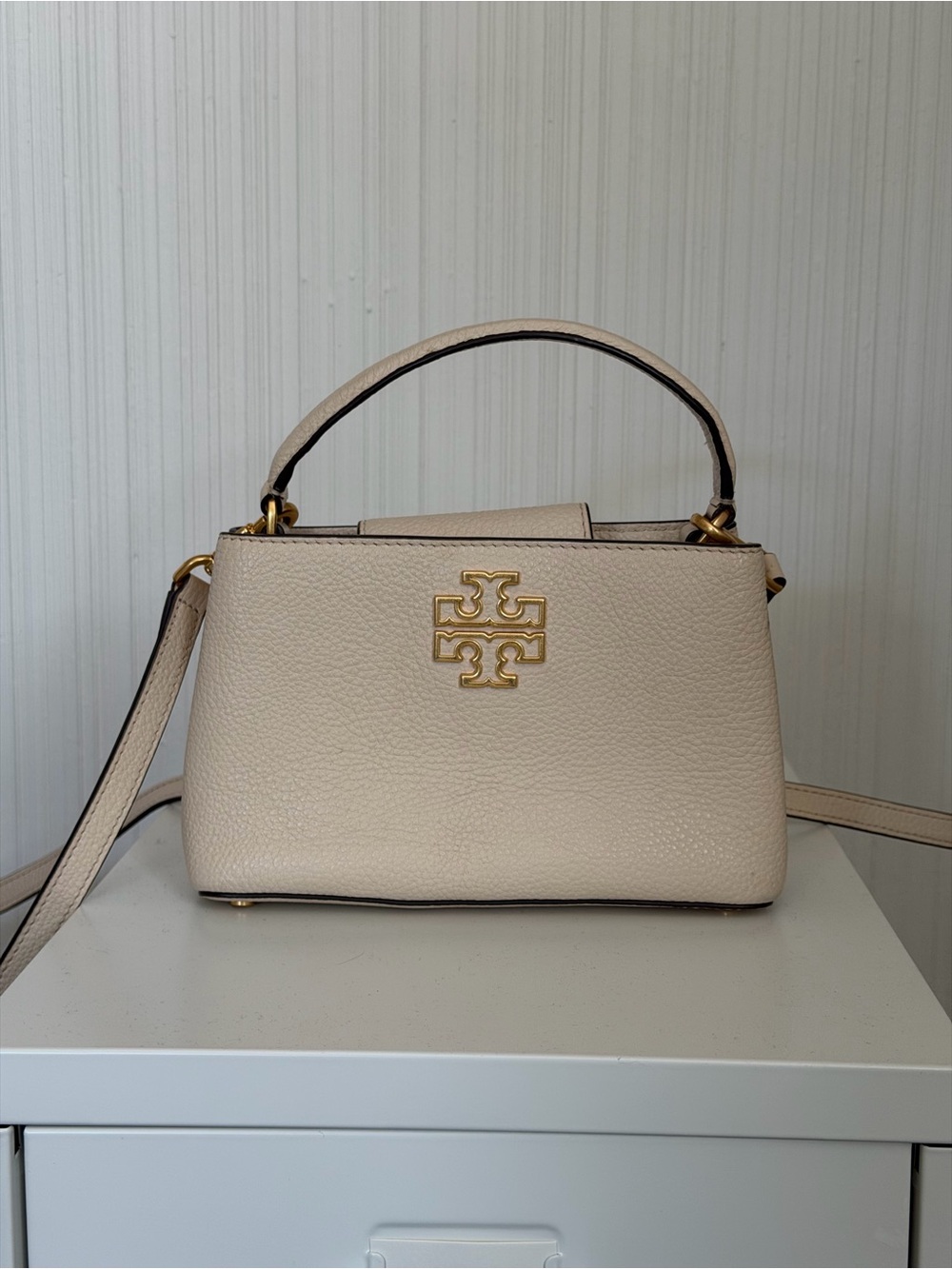 Tory Burch Small Top-Handle Satchel in Cream with Gold Hardware